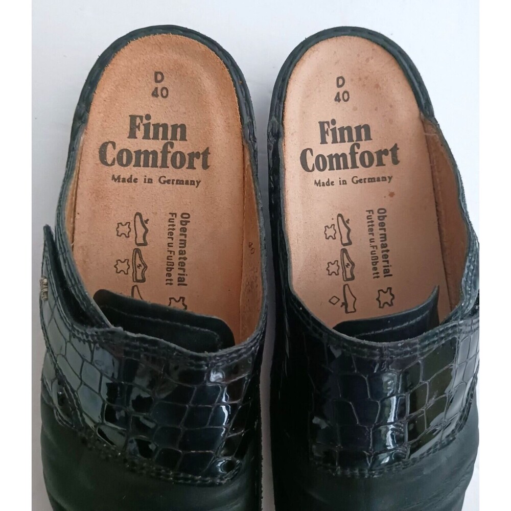 Finn Comfort Blk Leather Clog Moc Croc Accent Made in Germany EU 40 US 9 - Picture 5 of 10